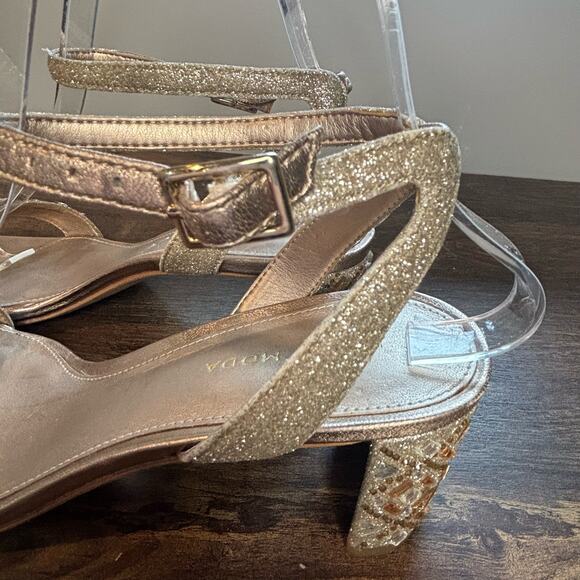 Pelle Moda Gold Glitter & Rhinestone Embellished Block Heel Sandal - size 7.5M - Picture 4 of 7